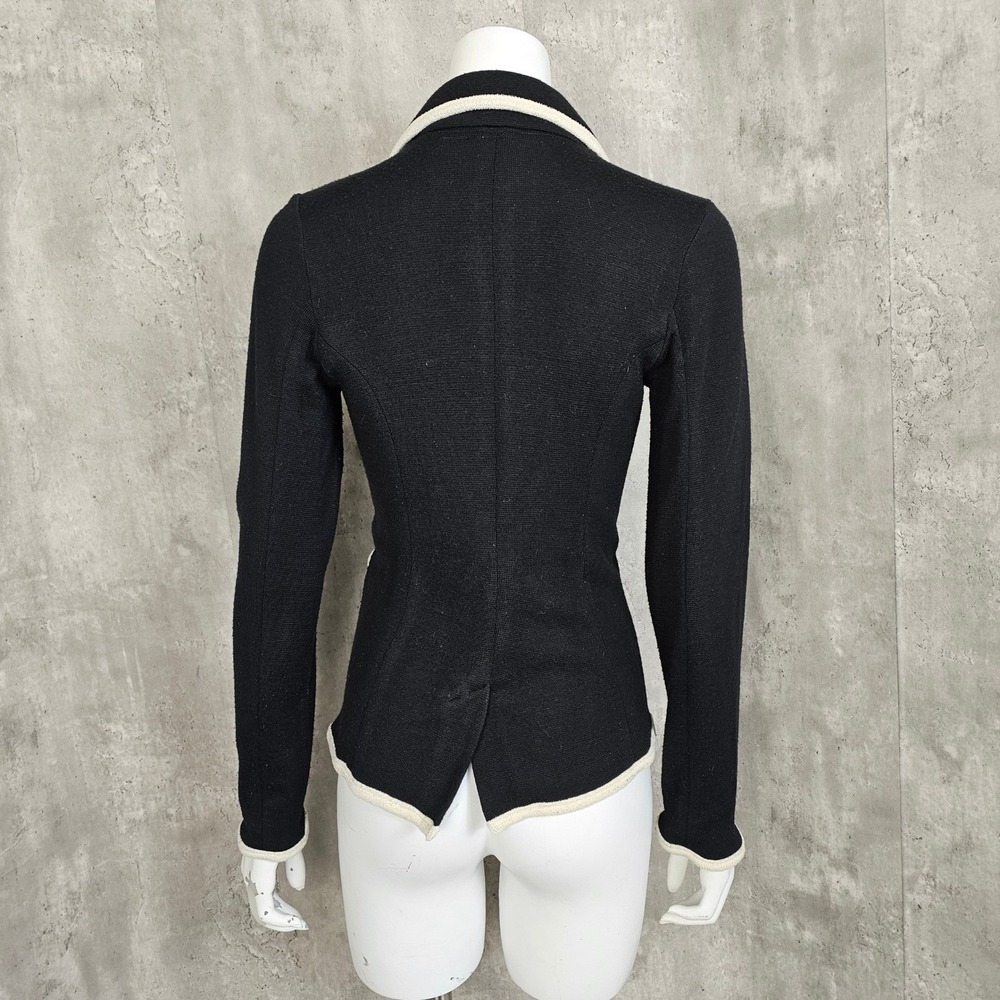 Anthropologie Moth Knit‎ Blazer Jacket Black Ivory Trim Wool Blend Women's Small - Picture 6 of 9